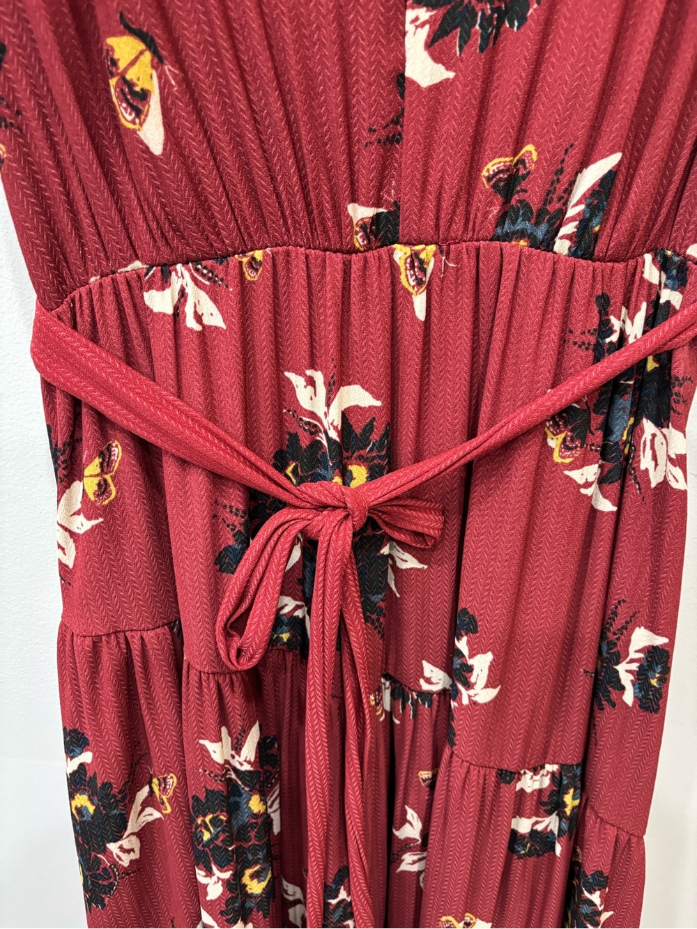 Free People Tiered Belted Floral Burgundy Maxi Dress Women’s Size 8 - Picture 7 of 12